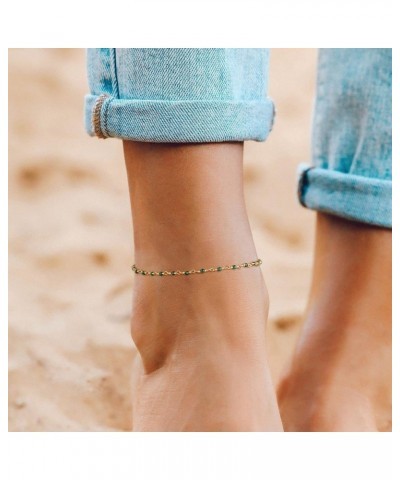 Gold Anklets for Women 14K Gold Plated Tiny Bead Anklet Green Rose Colorful Cubic Zirconia Tassel Foot Chain Dainty Adjustabl...