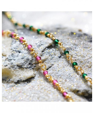 Gold Anklets for Women 14K Gold Plated Tiny Bead Anklet Green Rose Colorful Cubic Zirconia Tassel Foot Chain Dainty Adjustabl...