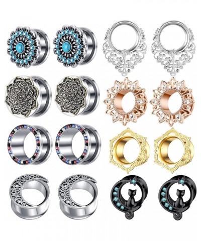 8 Pairs Stainless Steel Ear Tunnles Earrings Gauges For Women Cat Body Piercing Plugs Stretcher New 8mm-0g $8.24 Body Jewelry