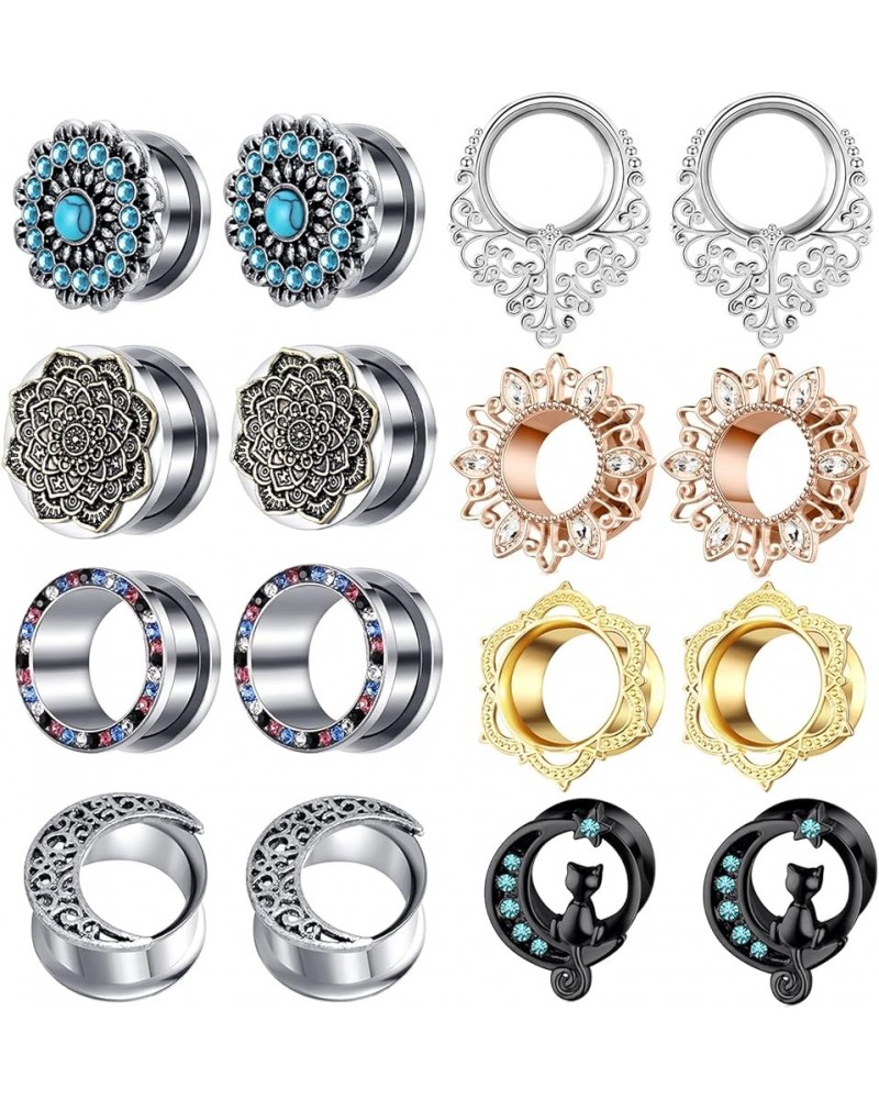 8 Pairs Stainless Steel Ear Tunnles Earrings Gauges For Women Cat Body Piercing Plugs Stretcher New 8mm-0g $8.24 Body Jewelry