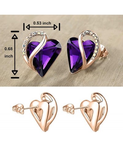 18K Rose Gold Plated Love Heart Stud Earrings with Healing Stone Crystal Jewelry Gifts for Women Creativity Healing Stone - D...