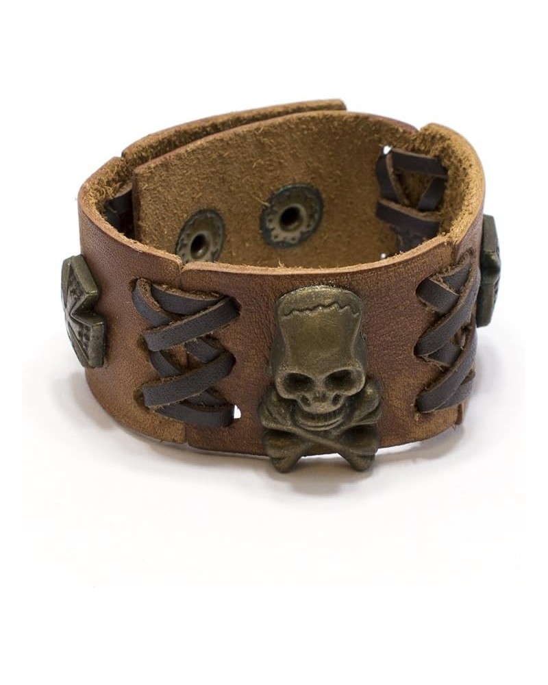 Leather Bracelet Brown with Skull Crossbones Design $10.07 Bracelets